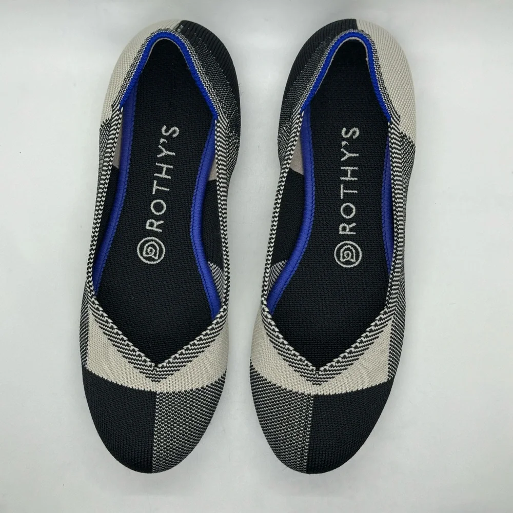 Rothy's THE FLAT Shoes Size 7.5 Retired Buffalo Plaid Round Cap Toe Slip On - Picture 5 of 11